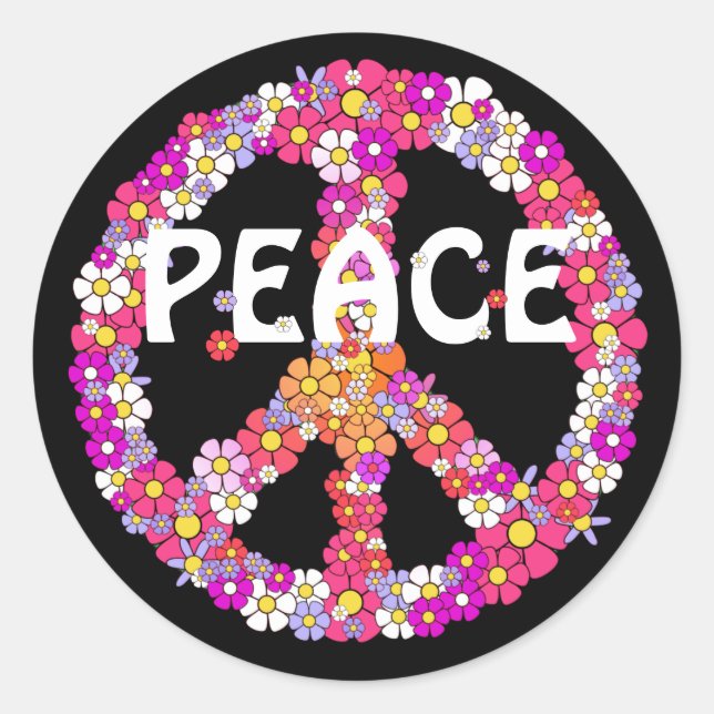 Flower Power Peace Sign Classic Round Sticker (Front)