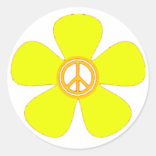 Flower Power Peace Sign Classic Round Sticker (Front)