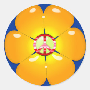 Flower Power Peace Sign Classic Round Sticker