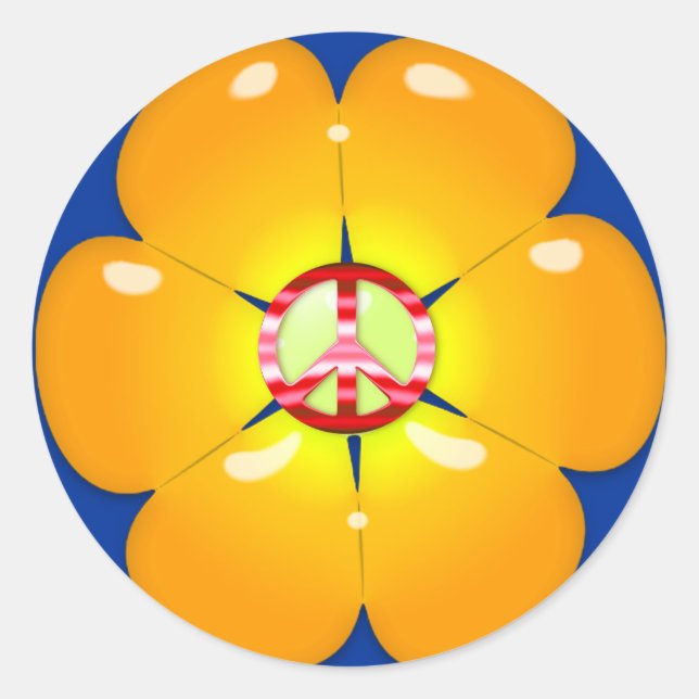 Flower Power Peace Sign Classic Round Sticker (Front)