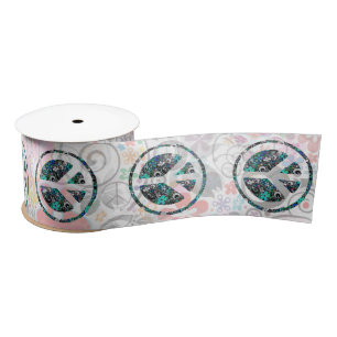 FLOWER POWER PEACE sign II + your background Satin Ribbon