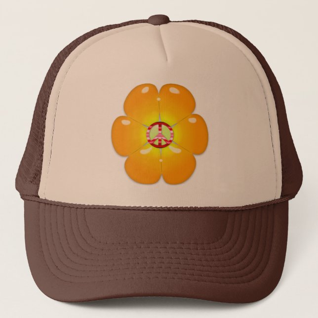 Flower Power Peace Sign Trucker Hat (Front)