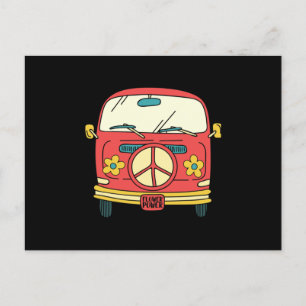 Flower Power Peace Sign Vintage Microbus Van Announcement Postcard