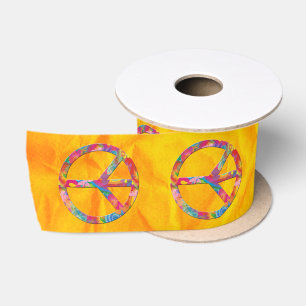FLOWER POWER PEACE sign + your background Satin Ribbon