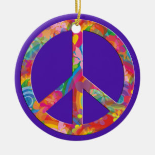 Flower Power Peace   violet Ceramic Tree Decoration