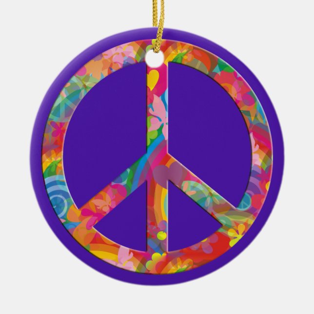 Flower Power Peace | violet Ceramic Tree Decoration (Front)