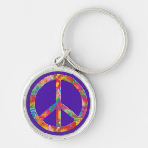 Flower Power Peace   violet Key Ring