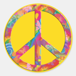 Flower Power Peace yellow Classic Round Sticker