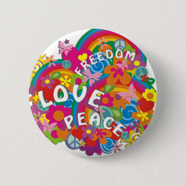 Flower Power Rainbow 6 Cm Round Badge (Front)