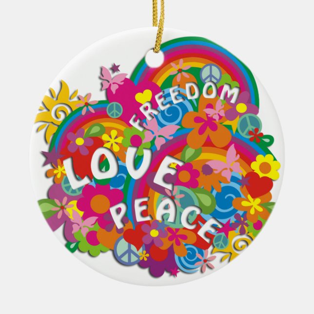 Flower Power Rainbow Ceramic Tree Decoration (Front)