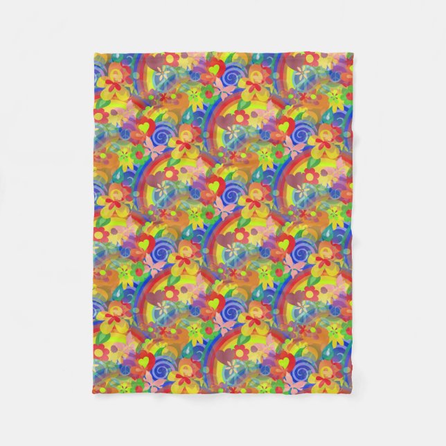 Flower Power RAINBOW Pattern + your ideas Fleece Blanket (Front)