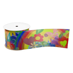 Flower Power RAINBOW Pattern + your ideas Satin Ribbon