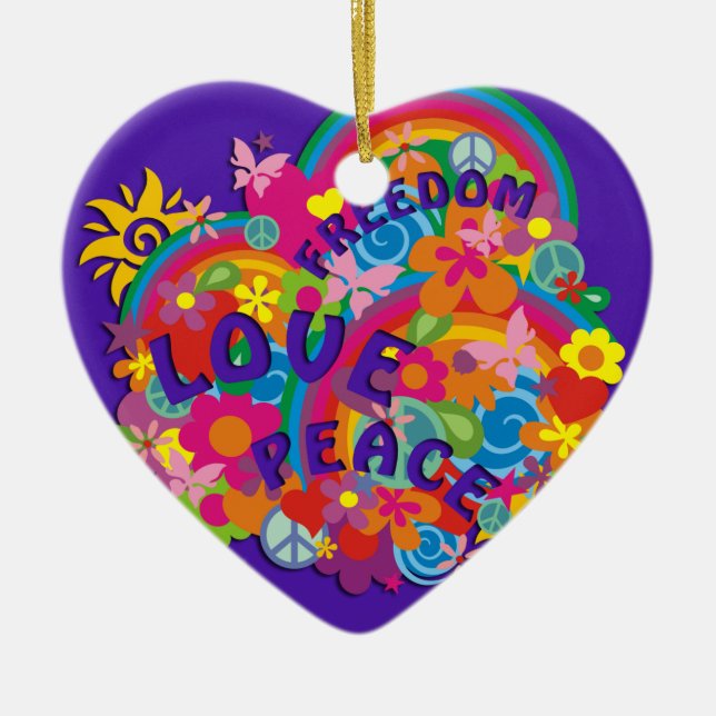Flower Power Rainbow | violet Ceramic Tree Decoration (Front)
