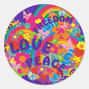 Flower Power Rainbow   violet Classic Round Sticker