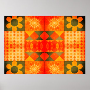 Flower Power Retro 1970s Design and Colours on Wal Poster
