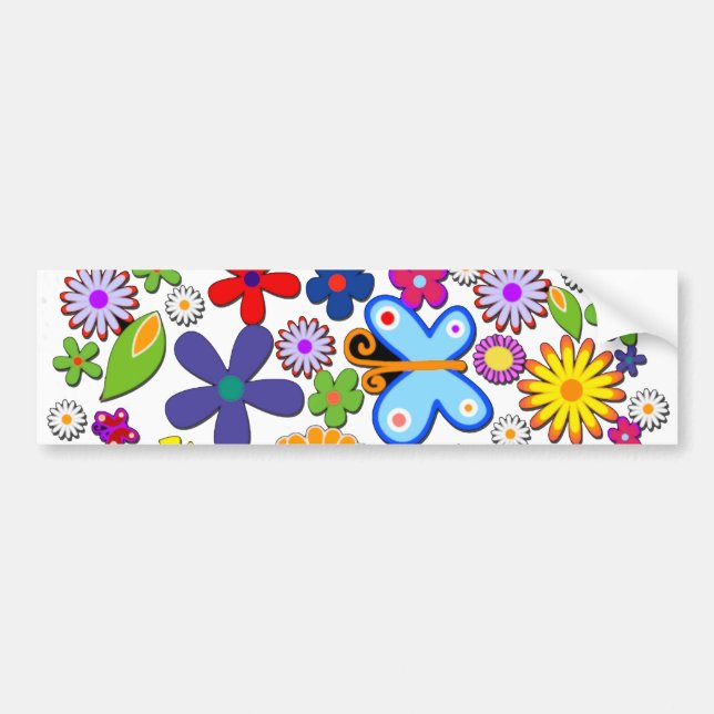 Flower Power Retro Floral Vector Bumper Sticker (Front)