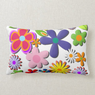 Flower Power Retro Floral Vector Lumbar Cushion