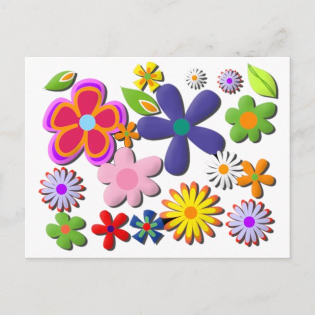 Flower Power Retro Floral Vector Postcard (Front)