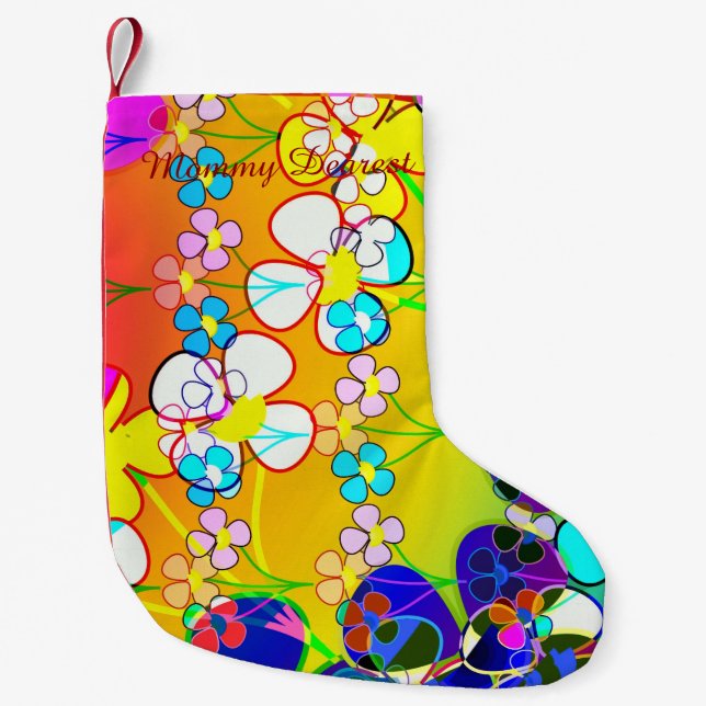 Flower Power Retro Pansies Small Christmas Stocking (Front)