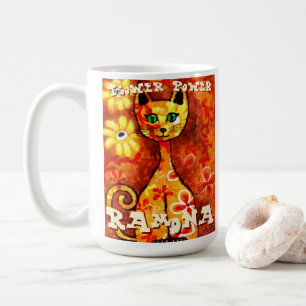 Flower Power Retro Whimsical Cat Personalised Coffee Mug