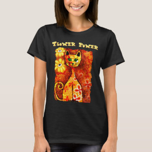 Flower Power Retro Whimsical Cat Personalised T-Shirt