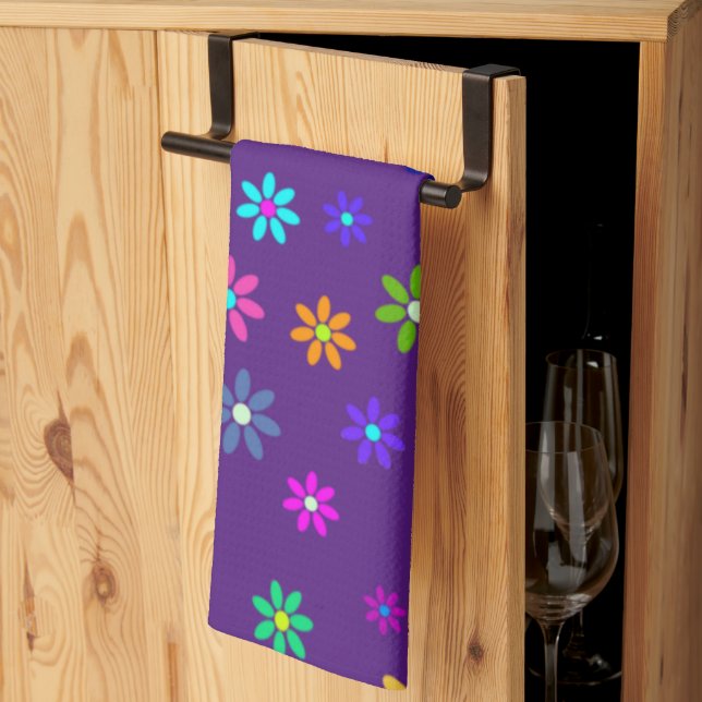 Flower Power Shower - coloured pattern 1 Tea Towel (Thirds Fold)