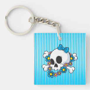 Flower Power Skull Key Ring