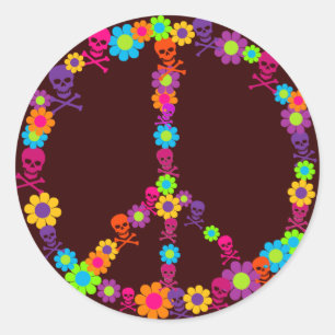 Flower Power Skully Peace Classic Round Sticker