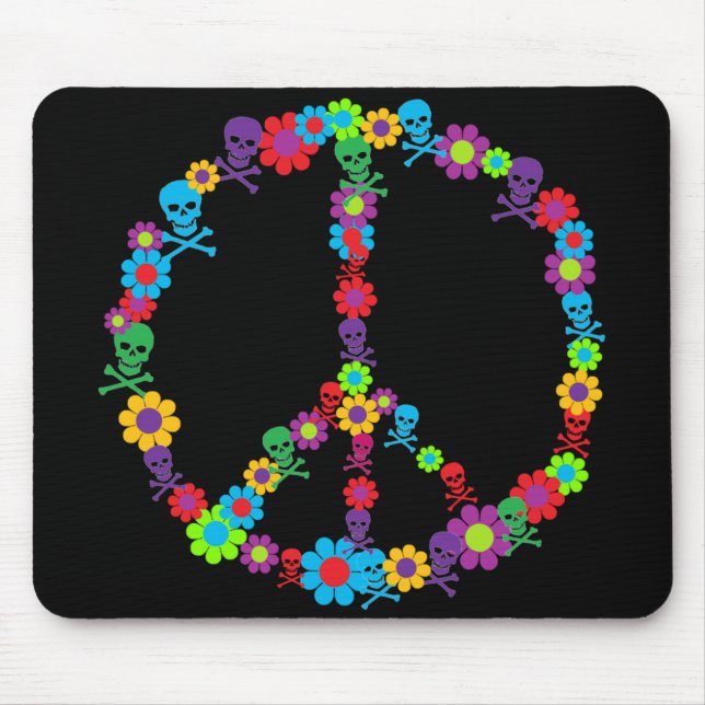 Flower Power Skully Peace Mouse Mat (Front)