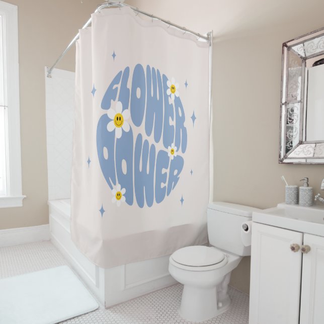 Flower Power Slogan Shower Curtain (In Situ)