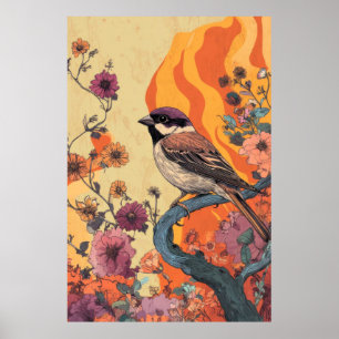 Flower Power Sparrow Poster