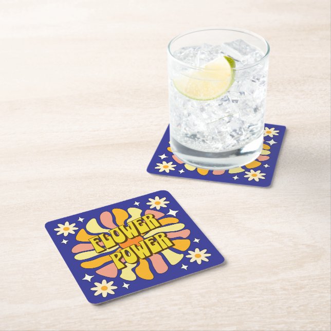 Flower Power Square Paper Coaster (Insitu)