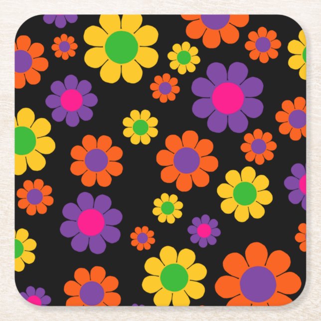 Flower Power Square Paper Coaster (Front)