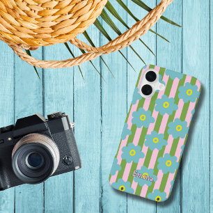 Flower Power Stripes Personalise Name Iphone Case