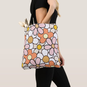 Flower Power Tote Bag   Retro 70s Groovy Floral