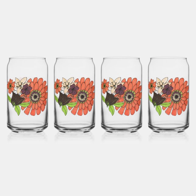 Flower Power Vintage flower design. Can Glass (Front)
