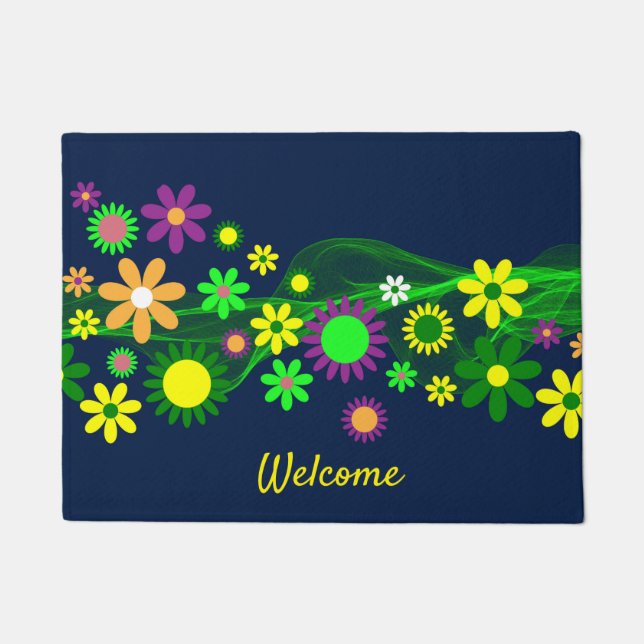Flower Power Welcome or Personalise Doormat (Front)
