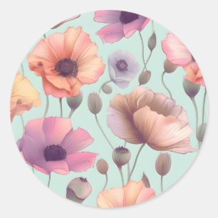 Flower power with pastel poppy patterns classic round sticker