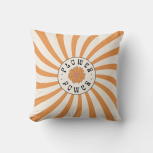 Flower Power with Psychedelic Orange Rays Cushion
