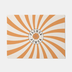 Flower Power with Psychedelic Orange Rays Doormat