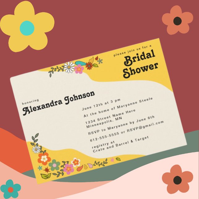 Flower Power Yellow 70's inspired Bridal Shower Invitation (Creator Uploaded)
