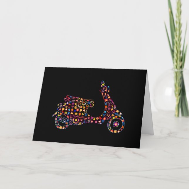 Flower Powered Motor-Scooter Motorcycle Card (Front)