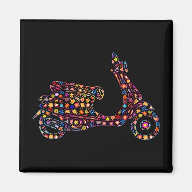 Flower Powered Motor-Scooter Motorcycle Magnet (Front)