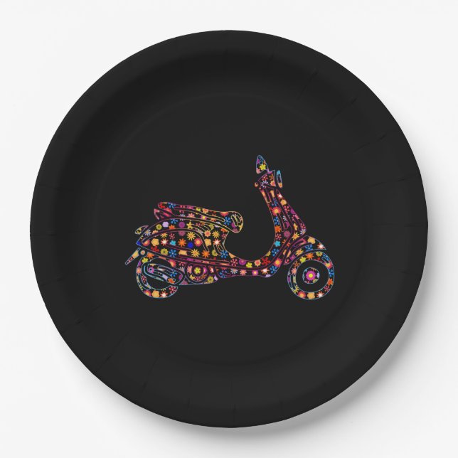 Flower Powered Motor-Scooter Motorcycle Paper Plate (Front)
