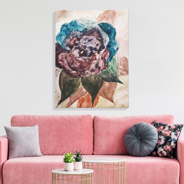 Flower Princess Pastel Navy Blue Blush Pink Floral Canvas Print (Insitu(LivingRoom))