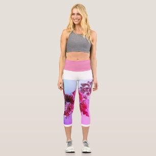 Flower print high waisted girl capri leggings