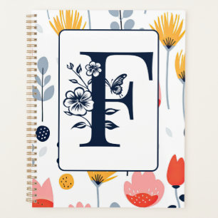 Flower print monogram initials name minimalist planner