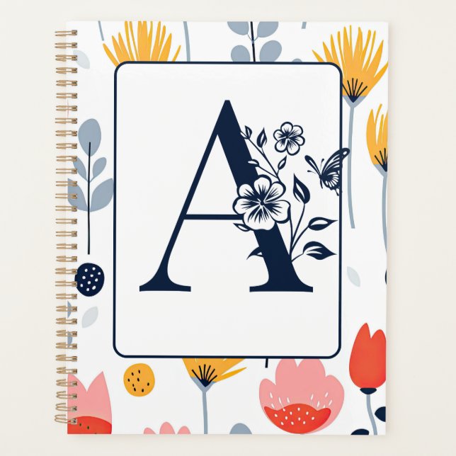 Flower print monogram initials name minimalist  planner (Front)