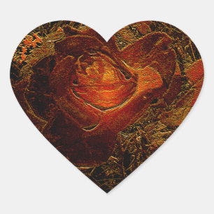 Flower Print Orange Burst Rose Heart Sticker