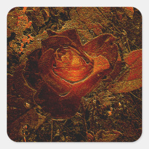 Flower Print Orange Burst Rose Square Sticker